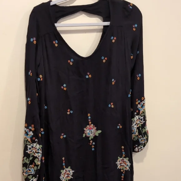 Free People Black and White Embellished Bishop Sleeve Dress - Picture 5 of 8